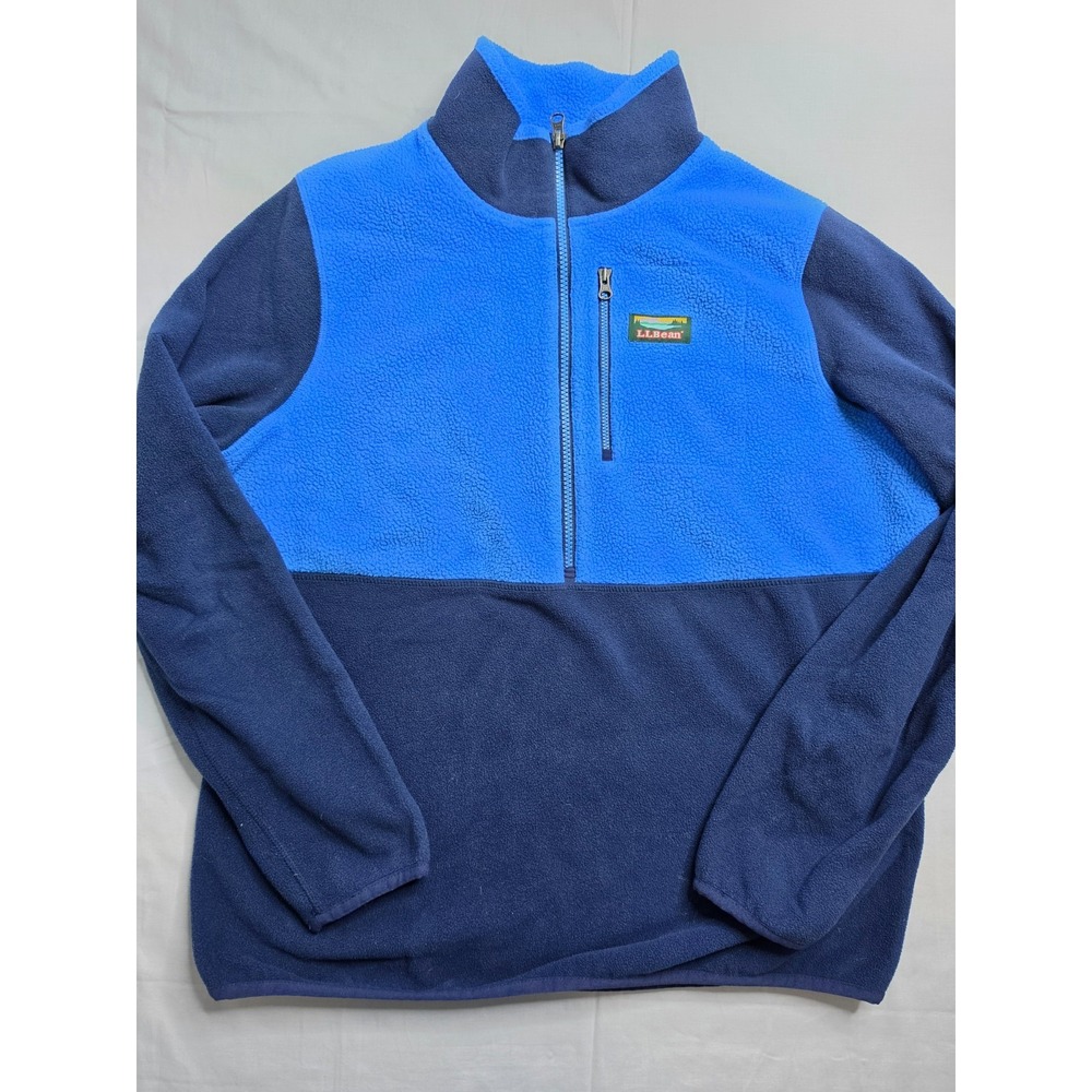 L.L.Bean Fleece Jacket Women's Large Blue Colorblock Stretch Mock Neck‎ Half Zip